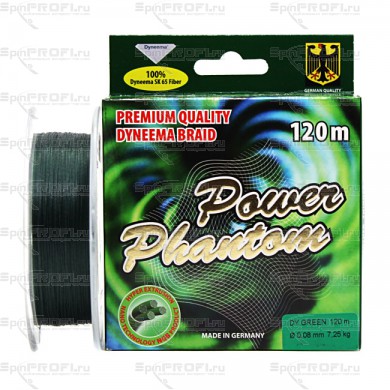 Плетеный шнур Power Phantom 4x Green 120m, 0.08mm, 7.25kg