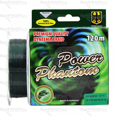 Плетеный шнур Power Phantom 4x Green 120m, 0.18mm, 18.35kg