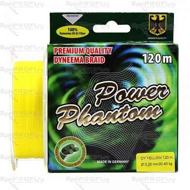 Плетеный шнур Power Phantom 4x Yellow 120m, 0.20mm, 20.40kg