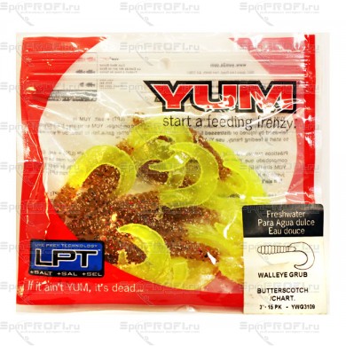 Твистер YUM WALLEYE GRUB 3" buttercotch chartreuse (упак. 15шт) 3109