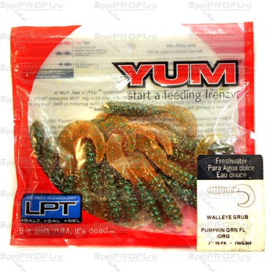 Твистер YUM WALLEYE GRUB 3" pumpkin green flakal orange (упак. 15шт) 349
