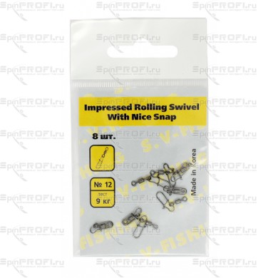Вертлюг с застежкой S.V-FISHING Impressed Rolling Swivel With Nice Snap №12 (8шт.)