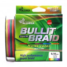 Плетеный шнур Allvega BULLIT BRAID Hi-Vis Multicolor 5x10 150м 0,10мм