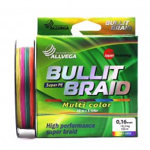 Плетеный шнур Allvega BULLIT BRAID Hi-Vis Multicolor 5x10 150м 0,16мм