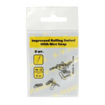 Вертлюг с застежкой S.V-FISHING Impressed Rolling Swivel With Nice Snap №12 (8шт.)