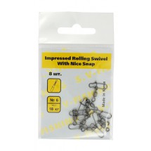 Вертлюг с застежкой S.V-FISHING Impressed Rolling Swivel With Nice Snap №6 (8шт.)