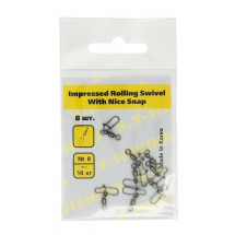 Вертлюг с застежкой S.V-FISHING Impressed Rolling Swivel With Nice Snap №8 (8шт.)