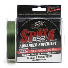 Плетеный шнур Sufix 832 Braid Lo Vis Green 135м 0.18мм